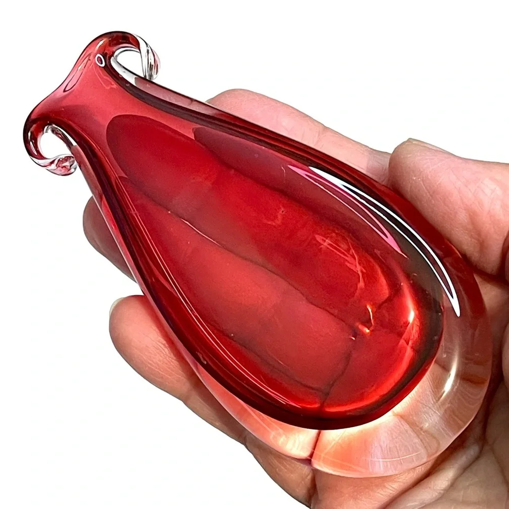 Janet Zug Ruby Red Amphora 4” Handblown signed 90’s Hanging Glass Vase